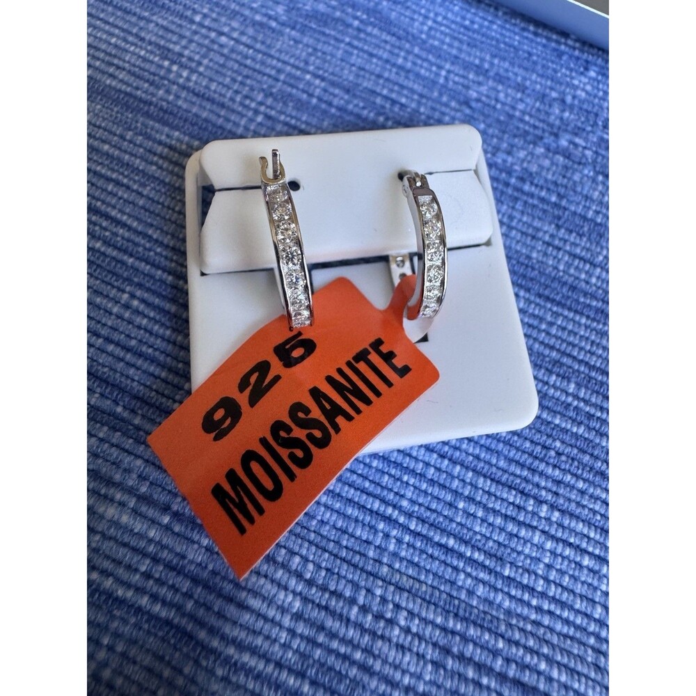 925 Sterling Silver Moissanite Hoop Earrings 2.0 CTW Channel Set NWT